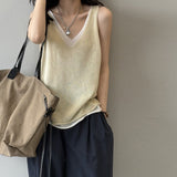 Ladies Tiansi Linen Hit Two Vest Women's Summer New V-Neck Fashion Shoulder Shirt