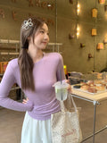 High-Grade Temperament Fragrant Taro Collar Long-Sleeved T-Shirt Girl Spring Wearing Slim Soft Slim Small Man Top