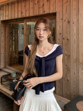 Pure Style Design Fake Two Strapless Top Women 2026 Summer Fire Shoulder Wearing Short-Sleeved T-Shirt