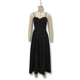 Autumn New Black Sling Skirt French Style Elegant Temperament Waist Deep V Sexy Dress
