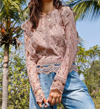2025 New Solid-Color Bottom Sexy Lace Long-Sleeved Lace Silk Shirt Women's Coat Top
