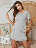 Summer Lady Home Clothes Pajamas Side Pocket Short-Sleeved Round Neck Imitation Cotton Pyjamas Woman
