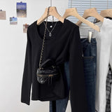 Shoulder Cotton Long-Sleeved U-Necked T-Shirt Women 2026 Early Spring And Autumn New Low-Round Collar Inside The Bottom Shirt Top