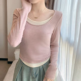 Wear A Small Shirt T-Shirt Girl In Autumn And Winter To Fight Irregular U Collar Long Sleeve Collar Collar Collar Collar Collar Collar Collar Collar Collar Collar Collar Collar Collar Collar Collar Collar Collar Collar