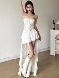 French Lotus Edge Irregular Sling Dress Fairy Spring Temperament Pure Wind Seaside Beach Skirt