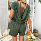 Dili 2025 Spring/Summer Bohemia Casual Pure Color Sexy Empty Short Sleeves Trousers Women's Dress
