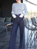 Paris Kiss Retro Color Imitation Denim Fabric Ring Can Not Fade Color Slim High Wisdom Straight Jeans