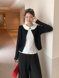Pure Round Collar Button Long-Sleeved Knitted Cardigan 2026 Autumn Doll Collar Bow Sling Waistcoat