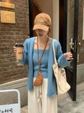 Blue Long-Sleeved Soft-Sleeved Knitted Cardigan Women's Autumn 2025 New Korean Loose Lazy Sweater Coat Top
