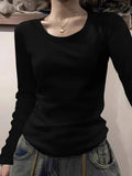 White Flower Ash U Collar Shoulder Long-Sleeved T-Shirt Women Autumn And Winter Cotton And Thin Velvet In Low-Collar All-In-Bottom Small Shirt Top