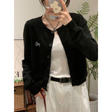 Long-Sleeved Knitted Jersey Outside Embroidered Bow Repair Slim Autumn New Women's Beautiful Coat Small Top