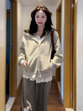 Hooded Jacket Women's Spring And Autumn 2025 New Korean Lazy Zipper Striped Cardigan Dress Early Autumn Wear