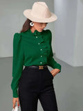 New High-End Acetic Acid Fabric Shirt Long-Sleeved Wooden Ear Straight-Shaped Women's Top Shirt