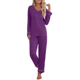 Autumn And Winter Ladies Homewear Set Long-Sleeved Trousers V-Neck Milk Silk Pajamas Set Women