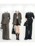 The New Spring With Writer's Set Aer Gas Field Full Open TR Twill Texture Short Trench Coat Broad Leg Trousers
