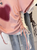 Pure Cotton Pink Shoulder Short-Sleeved T-Shirt Girls Summer New Repair Body Lirts With Thin Skinny Small Man's Short Top