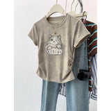 Pure Cotton Tie Dye Cat Shoulder Short Sleeve T-Shirt Women's Summer 2025 New Burst Design With A Short-Sized Top