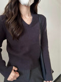 Vintage Apricot V-Necked Simple Sweater Women's Autumn And Winter Senior Sense Thin Inside The Bottom Knitting Top