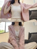 Pink Hooded Knitted Top Women Autumn Winter 2025 Autumn Zip Languid Soft Glutinous Outside With Sweater Cardigan Coat