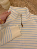 Autumn And Winter Korean Zipper Design Sense Inside The Sweater Top Blue And White Stripe Hit The Knitted Open Shirt Coat Woman