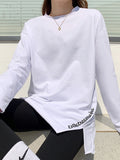 Pure Cotton White Long-Sleeved T-Shirt Women's Long-Wearing T-Shirt With 2025 Autumn Dress New Design Sense Forked Top