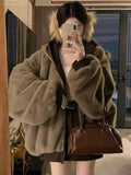 Mountain Carving Large-Size Retro Double-Sided Wear With Velvet Hooded Coat Women Winter Loose Warm Top