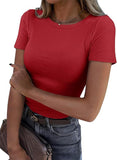 2025 Summer New Fashion Lady Short Sleeve Elastic Collar Ribs T-Shirt Women's Top