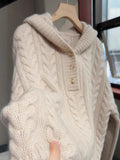 White Hooded Long-Sleeved Knitted Women's 2025 Autumn And Winter New Large-Size Fat MM Han Sesame Loose Niche Sweater