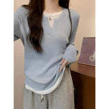 Cicctunable Hem Top Women In The Spring And Autumn To Take Two Pieces Of Spliced Long-Sleeved T-Shirts To Repair The Bottom Knitting Shirt