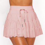 Hot Sales Sweet Fresh Fresh Solid Color Lace Mesh Splicing Skirts Anti-Walking Light Belt Seat Pants Skirt