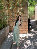 Green Hanging Flower Dresses Women's Summer 2025 Seaside Vacation Wearing Long Dresses Summer Beautiful Dresses