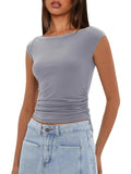 2025 Summer New Boat Collar Casual Fashion Folding Body Short Umbilical T-Shirt Girl