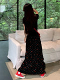 Black Broken Flower Irregular Opening Half-Summer Women's Summer 2026 New Small Design High-Lumn Bust Long Dress