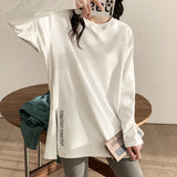 Dehose Plus Velvet Autumn And Winter Bottoming Shirt Women's Long Side Open Fork White T-Shirt Long Sleeve Loose Inside Top