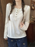Lazy Wind Heavy Industry Embroidered Long-Sleeved T-Shirt Women 2026 Early Autumn New Button Loose Design Top