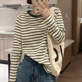 Pure Cotton Striped Bottoming Shirt Women In The Spring And Autumn Atmosphere Loose Thin With Long-Sleeved T-Shirt Casual Wear
