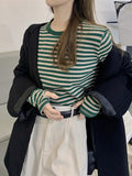 Striped Long-Sleeved T-Shirt Lady Early Spring And Autumn Coat Wears 2025 New Bottoming Shirt Inside The Blouse Small Retro