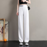 Narrow Version Of Wide-Legged Trousers Women's Spring And Summer Thin Suit Pants 2025 New Ice Silk Large Size Thin High Waist-Sleeve Straight Trousers