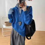 Klein Blue Fake Two Half Zipper Tie Sweater Women Autumn And Winter Design Unique To The Knitted Shirt Top