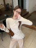 Sweet Temperament Lace Ear Lace Lace Collar Long Sleeves And Bottom Shirt T-Shirts For The New Warm Inside The Coat