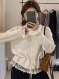 Korean Wearing Lace Lace Lace Lace Lace Lace Knitted Cardigan Women's Spring 2025 New Ocean Collar Knitted Shirt