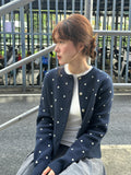 Korean Early Autumn Atmosphere Wearing A Hidden Blue Retro Knit Shirt Sweater Jacket Thin Top