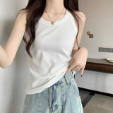 Sleeveless Wear Sling Vest Women's Summer Anti-Walking Suit Inside The Cover Of The Pair Of Milk Tight Thread To Play The Solid Color Top