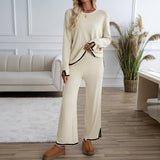 Dili Women's Clothing Set 2025 Temperament Casual Pure Color Knitted Long Sleeve Sweater Pants Set
