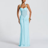 2025 New Hanging Neck Tie Mesh Splicing Ribbon Dress Dress Dress
