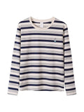 Pure Cotton Bear Embroidered Striped Spring And Autumn Long-Sleeved T-Shirt Woman 2025 New Loose Tie Bottom Collar On The Clothes