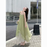 French 2025 Printed Summer Splicing New Seaside Slings Holiday Temperament Irregular Dress Skirt