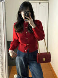 Soft Raccoon Garlic Gold Buckle Knitted Shirt Women's Cardigan Early Autumn Korean Gentle Wind Sweater Coat Women Spring Autumn