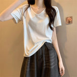 Pure U-Necked White Short-Sleeved T-Shirt Women's Summer 2025 New Design Feel Korean Version Of Loose Solid Color Top