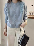 Station 2025 Autumn New Sweater Coat Heavy Industrial Three-Dimensional Flowers Single Buckle Loose Soft Knitted Open Shirt